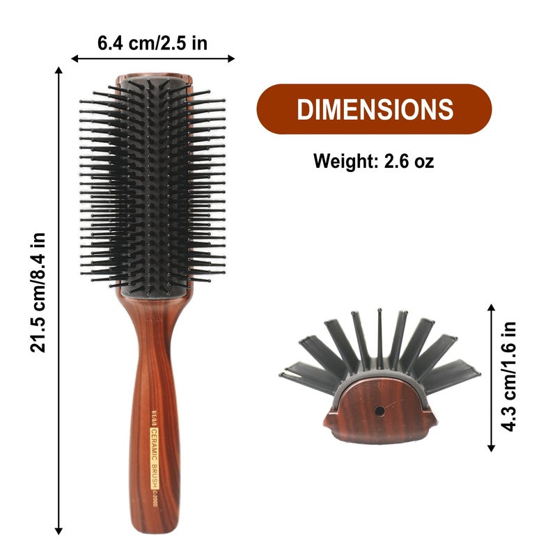 Vess C-2000 Professional Hair Brush Tourmaline Ceramic 9 Row Round Tip Curved Pad Anti-static Natural Rubber Specialized Pin Structure - Image 2